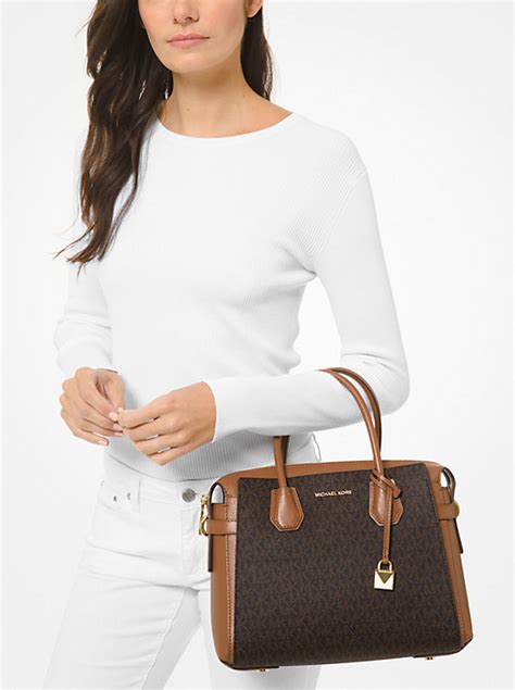 michael michael kors mercer medium studded leather belted satchel reviews|Michael Kors emilia medium satchel.